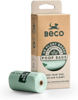 Beco Dog Travel & Hygiene Home Compostable Dog Poop Bags 48Pk Made from Recycled Plastic