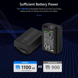 Neewer NP-FW50 Replacement Battery Charger Set, Compatible with Sony ZV-E10, A7, A7R, A7Rii, A7Ii, A7Sii, A7S, A7Rii, A6300, A6400, A6500, RX10, 2-Pack 1100Mah Battery, Dual USB Charger, USB-C Cable