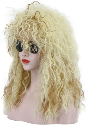 Karlery 70S 80S Metal Rocker Wig Mens Womens Long Curly Blonde Party Wig Costume Anime Wig