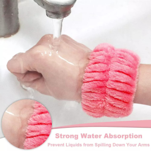 3 Pieces Spa Headband Wrist Washbands Scrunchies Cuffs for Washing Face, Towel Wristbands Hair Headband Face Wash Wristband for Women Girls Makeup Prevent Liquids from Spilling down Your Arms (Pink)