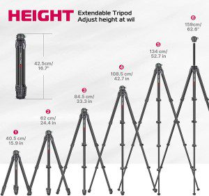 ULANZI Zero F38 Professional Camera Tripod, 62.6″ Lightweight Carbon Fiber Camera Tripod with Quick Release 1/4″ Screw & 360° Ballhead, for Most Cameras/Dslr/Projector, Weight 2.4Lbs, Maxload 39.6Lbs