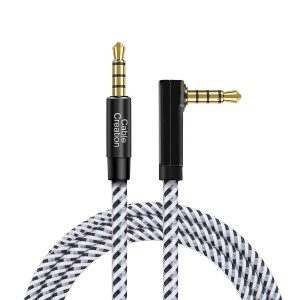 Trrs 3.5Mm Audio Cable Cablecreation 3.5Mm Aux Cable 4 Pole, 3.5Mm TRRS Auxiliary Audio Cable 90 Degree Right Angle 4-Conductor Auxiliary Stereo Cable (Microphone Compatible) Compatible for Iphone Ipod Ipad Tablets Speakers Black and White, 6Ft/1.8M