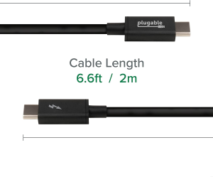 Plugable Thunderbolt 3 Cable 20Gbps Supports 100W (20V, 5A) Charging, 6.6Ft / 2M USB C Compatible [Thunderbolt 3 Certified] – Driverless