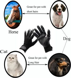 Bestbuy Pet Grooming Gloves – Improved Five Finger Design Rubber Glove Gentle De-Shedding Brushes for Cats, Dogs & Horses (Black)