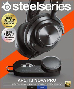 Steelseries Arctis Nova Pro Wired Multi-System Gaming Headset – PC, Playstation & Switch – 360° Spatial Audio – Hi-Res Gamedac Gen 2 – Ai-Powered Noise-Cancelling Clearcast Gen 2 Microphone