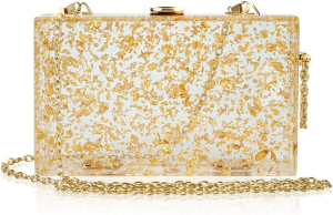 Women’S Acrylic Evening Bag Glitter Clutch Purse Transparent Golden Box Handbag Shoulder Bag for Banquets Dinners Parties