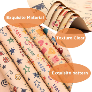 Simpeak 6PCS Wrapping Paper for Birthday, 70 ∗ 50 Cm Wrapping Paper for Children with 20M Kraft Paper Rope, Double-Sided Adhesive Tape and Sticker