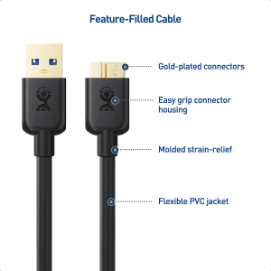 Cable Matters Short Micro USB 3.0 Cable 0.9M (External Hard Drive Cable, USB to USB Micro B Cable) in Black