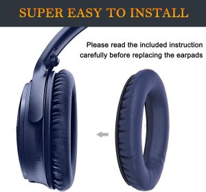 Solowit® Replacement Earpads Cushions for Bose Quietcomfort 35 (QC35) & Quiet Comfort 35 II (QC35 Ii) Headphones, Ear Pads with Softer Leather, Noise Isolation Foam, Added Thickness (Midnight Blue)