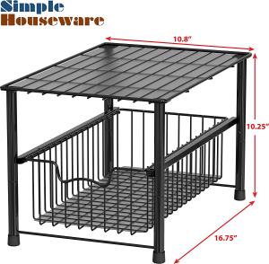 Simplehouseware Stackable under Sink Cabinet Sliding Basket Organizer Drawer, Black