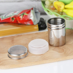 2Pcs Powder Sugar Shaker Duster, Stainless Steel Powder Sugar Shaker with Lid, Sifter for Cinnamon Sugar Pepper Powder Cocoa Flour