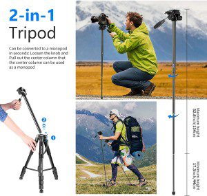 Neewer Portable Aluminum Alloy Camera 2-In-1 Tripod Monopod Max. 70″/177 Cm with 3-Way Swivel Pan Head and Carrying Bag for DSLR,DV Video Camcorder