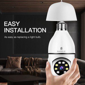 Light Bulb Security Camera 1080P, Free Cloud Storage Wireless Security Camera with 2.4Ghz/5Ghz Wifi,360 Degree Pan/Tilt Human Motion Detection Two Way Audio Color Night Vision (White)