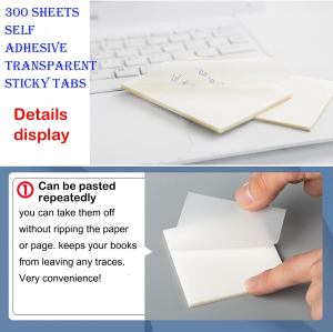 Taicols Transparent Sticky Notes, 300 Pcs Clear Sticky Notes, Waterproof Self-Adhesive Transparent Sticky Tabs, Removable Marking Pads Sticker for Studying Office Message School (3X3 In/2.7X3.7 In)