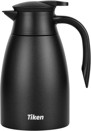 Tiken 34 Oz Thermal Coffee Carafe, Stainless Steel Insulated Vacuum Coffee Carafes for Keeping Hot, 1 Liter Beverage Dispenser (Silver)