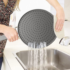 Silicone Splatter Screen Pan Cover 11″, Heat Insulation Cooling Mat, Strainer, Drain Board, Oil Splash Guard for Frying Pan, Non-Stick, Heat Resistant Universal Pan Cover