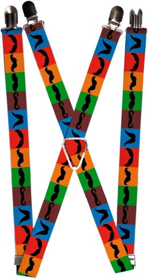 Buckle-Down Suspenders, Mustaches Blocks Multicolour/Black, 1-Inch Wide