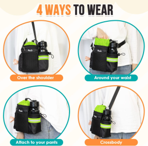 Slowton Dog Treat Pouch – Large Capacity Dog Training Bag with Poop Bag Dispenser and Water Bottle Holder, Clasp & Waist Belt Clip &Shoulder Strap – 3 Ways to Wear Hands-Free Snack Bag for Kibble Food