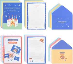 Monolike Happy and Lucky Birthday Letter Paper and Envelopes Set – 8Type, 32 Letter Paper + 16 Envelopes