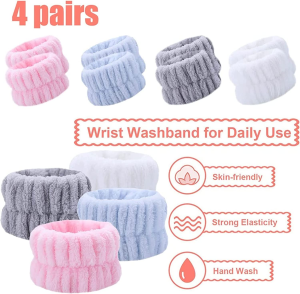 4 Pairs Spa Wrist Washband Microfiber Wrist Wash Towel Band Wristbands for Washing Face Absorbent Reusable Wristbands Wrist Sweatband for Women Girls Prevent Liquid from Spilling down Your Arms