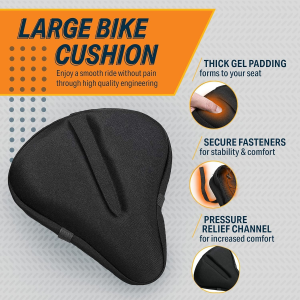 Bikeroo Large Bike Seat Cushion – (11 Inches X 10 Inches) Wide Gel Soft Pad Most Comfortable Exercise Bicycle Saddle Cover for Women and Men – Fits Cruiser and Stationary Bikes, Indoor Cycling