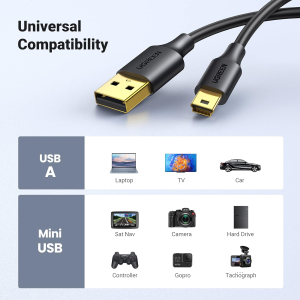 UGREEN Mini USB Cable USB 2.0 Type a Male to Mini B 5-Pin Data Charging Cord for Gopro Hero 3+, PS3 Controller, Digital Camera, Dash Cam, MP3 Player, GPS Receiver, Garmin Nuvi GPS, Satnav, Pdas 3M