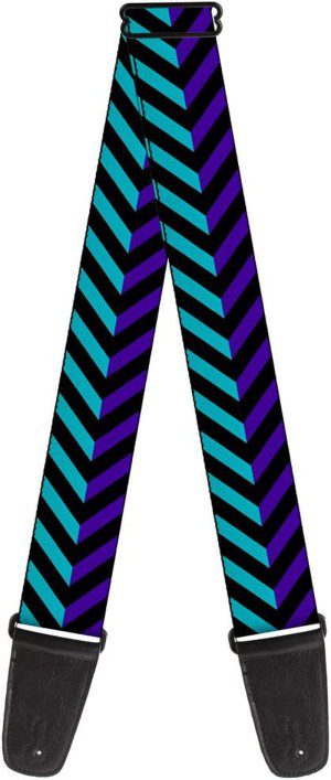 Buckle-Down Premium Guitar Strap, Chevron 3 Split Turquoise/Purple/Black, 29 to 54 Inch Length, 2 Inch Wide