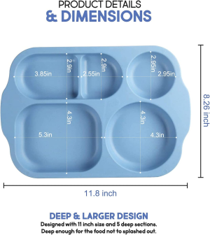 Shopwithgreen Section Plates Set for Kids Adults,4 PCS Large 11 Inch Lunch Trays, Microwave Dishwasher Safe (Wheat Straw + PP) Material