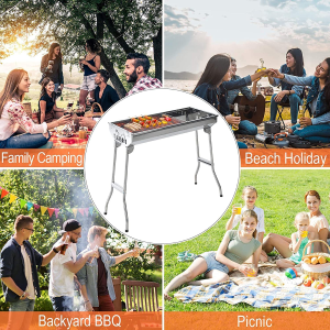 Charcoal BBQ Grill Set, Portable Stainless Steel Small Roaster Foldable Leg Outdoor Barbecue