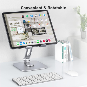 ULBRE Swivel Tablet Stand for Desk 360 ° Rotatable Foldable Aluminium Ipad Stand Holder for Any Ipad Pro Air Mini for Store POS Office Showcase Reception Kitchen Kiosk Desktop