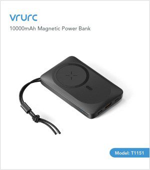 VRURC Magnetic Power Bank, 10000Mah Wireless Portable Charger, 20W Fast Charging with USB-C, Battery Pack for Iphone 15/15 Plus/15 Pro/15 Pro Max, Iphone 14/13/12 Series with Finger Holder, White