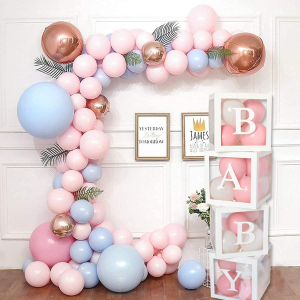 Baby Shower Decorations Balloon Boxes for Boy Girl, 4Pcs White Transparent Baby Balloon Boxes Blocks with 27 Letters, Baby Boxes for Baby Shower, Christening, Gender Reveal, Birthday Party Decorations