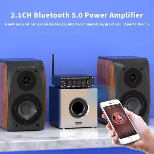 Fosi Audio BT30D Bluetooth 5.0 Stereo Audio Receiver Amplifier 2.1 Channel Mini Hi-Res Class D Integrated Amp 50 Watt X2+100 Watt for Passive Speakers/Subwoofer & Powered Subwoofer