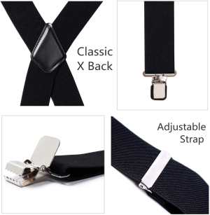 T Tersely 50Mm Extra Wide Heavy Duty 4 Buckles Stripe X Back Durable Elastic Adjustable Suspenders Strong Metal Clips Heavy Duty Men Braces