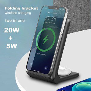 VNBBT 2 1   Charger 20W Fast Wireless Charging Stand Dock Foldable for Iphone 15 Pro Max/15 Pro/15 Plus/15/14/13/12/11/X,Airpods 2/3/Pro,Samsung Galaxy S23/S22/S21/Note,Galaxy Buds