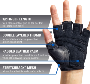 Harbinger Women’S Power Weightlifting Gloves with Stretchback Mesh and Leather Palm (Pair) (2017 Model)