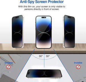 (2 Pack) Procase Iphone Privacy Screen Protector for Iphone 14 Pro 2022, 9H anti Spy Dark Tempered Glass Screen Film Guard for Iphone 14 Pro 6.1 Inch 2022, Case Friendly Bubble Free