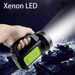 Super Bright Spotlight, Rechargeable Searchlight Handheld LED Flashlight, 6000Mah Led Torch with Side Light High Power Waterproof Flashlight for Emergency Hiking Camping Hunting (With Side Light)