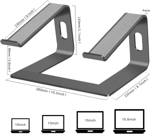 Aluminum Laptop Stand Compatible with Mac Macbook Pro/Air Apple 12″ 13″ Notebook, Metal Laptop Desk Stand Portable Desktop Computer Holder Stable Riser Ergonomic Elevator for 10 to 15.6