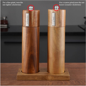 TEOM Wooden Salt and Pepper Grinder Set, Acacia Wood & Refillable Manual Herb Spice Grinder Mills with Wooden Tray and Spoon, Pepper Grinder Wooden Manual & Salt Shaker Mills Set, Kitchen Hand Grinder