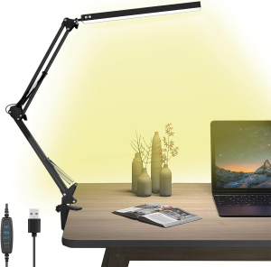 LED Desk Lamp, Swing Arm Desk Lamps with Clamp, Eye-Care Architect Desk Lights, 3 Color Modes & 10 Adjustable Brightness Levels, Table Lamps with Memory Function, Desk Lamp for Home Office(Black)