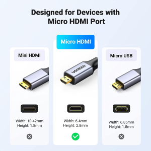 UGREEN 4K Micro HDMI to HDMI Cable 1M Adapter, Braided Micro HDMI Cable 4K 60Hz Support HDR 3D ARC 18Gbps Compatible for Hero 7 Black Hero 6 5 4 Sony A6000 A6300 Camera Nikon B500 Yoga 3 Pro