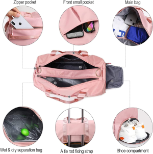 Sports Gym Bag for Women and Men,Travel Duffel Bag,Yoga Tote,Weekender Bag,With Adjustable Straps with Dry Wet Pocket & Shoes Compartment for Unisex for Swim,Yoga,Baseball,Camping,Large,Pink