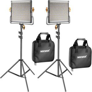 Neewer 2 Pack Dimmable Bi-Color 480 LED Video Light and Stand Lighting Kit Includes: 3200-5600K CRI 96+ LED Panel with U Bracket, 74.8 Inches Light Stand for Youtube Studio Photography Video Shooting