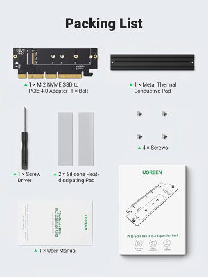 UGREEN Nvme Pcie Adapter, M.2 SSD to Pcie 4.0 X16/X8/X4 Card with Heat Sink, M.2 Pcie Adapter for M-Key and M&B-Key Nvme SSD 2280/2260/2242/2230