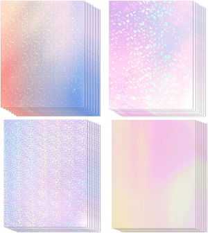 Holographic Sticker Paper, 24 Sheets Transparent Holographic Vinyl Overlay Lamination Sheets, Clear Self Adhesive Laminate Sticker Film for Stickers DIY Crafts, Heart Patterns – 8.5X11 Inch