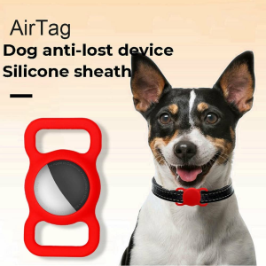 Silicone Protective Case Cover GPS Dog Cat Anti-Lost for Apple Airtag Pet Collar (Red Case + 1PC Screen Film)