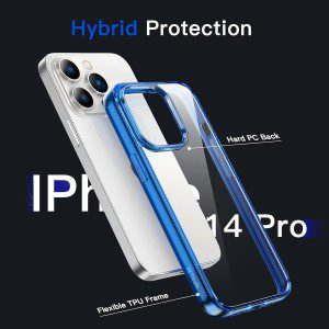 Jetech Case for Iphone 14 Pro 6.1-Inch (NOT for Iphone 14 Pro Max 6.7-Inch), Shockproof Phone Bumper Cover, Anti-Scratch Clear Back (Blue)