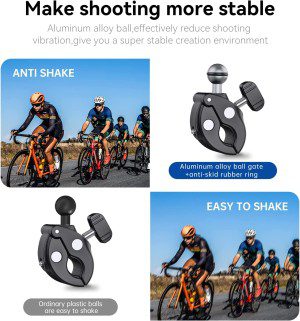 TELESIN Universal Tube Clamp,360 Rotation Super Camera Bike Handlebar Mount Cycling Motorcycle Gripper for Gopro Hero 11 10 9 8 DJI Action 3 2 Insta360 One X3 X2 Cameras Phones Riding Clip Accessories