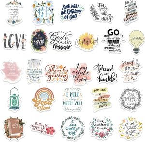 52Pcs Jesus Christian Stickers, Faith Wisdom Words Decals Vinyl Stickers for Laptop Phone Guitar Skateboard Luggage Computer Car Water Bottle Sticker for Adults Teens Kids Christian